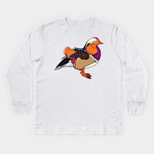 Colorful mandarin duck illustration Kids Long Sleeve T-Shirt